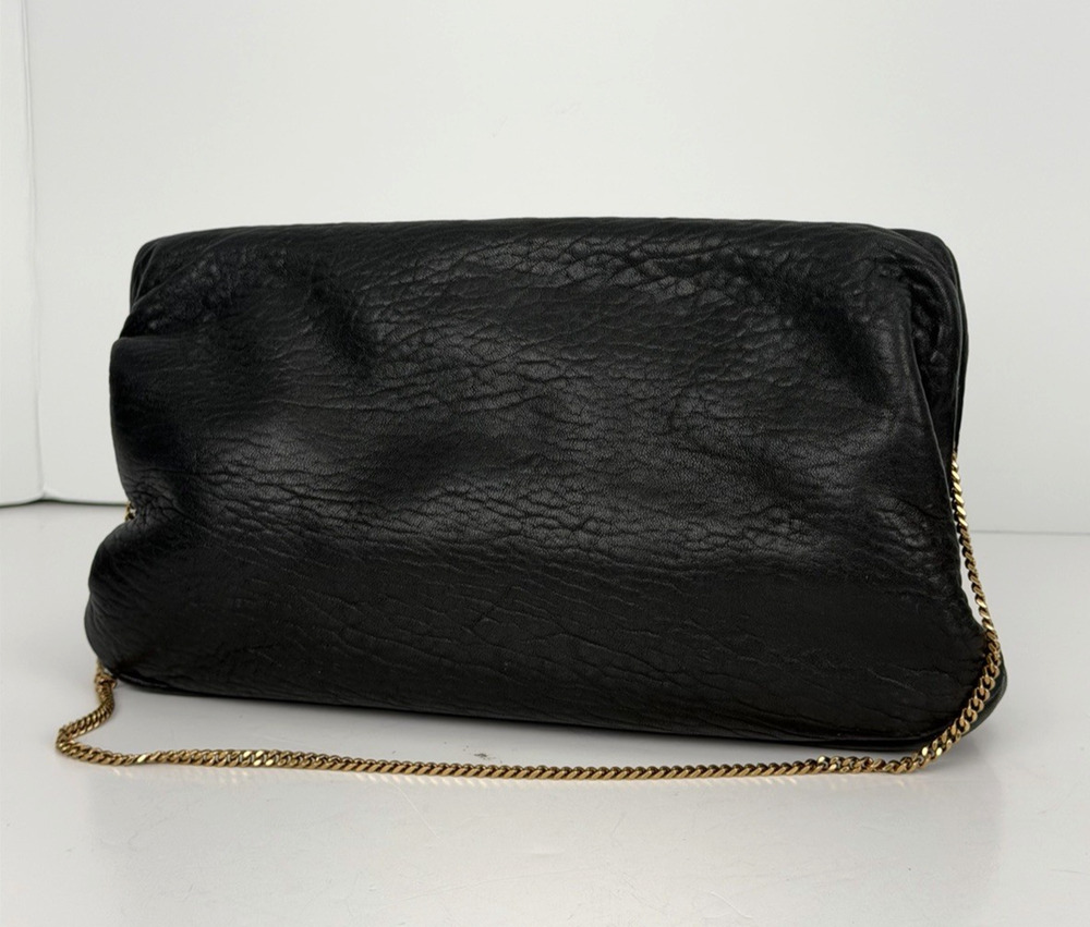 Saint Laurent Large Clutch in Nero Crafted Grained Leather Gold-Tone Hardware F3